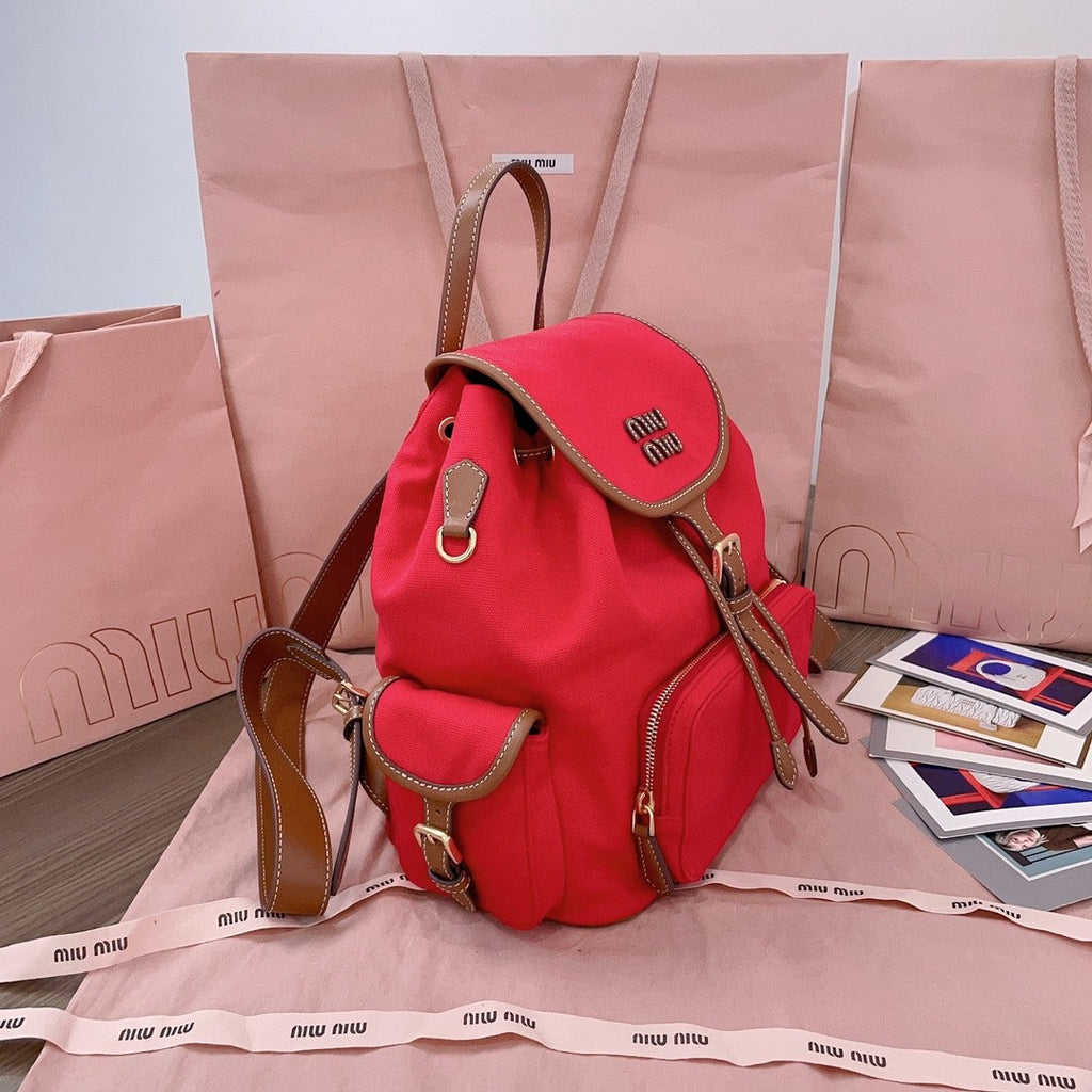 MiuMiu Women's Solid Color Canvas Patchwork Cowhide Shoulder Bag Backpacks Bags #75843
