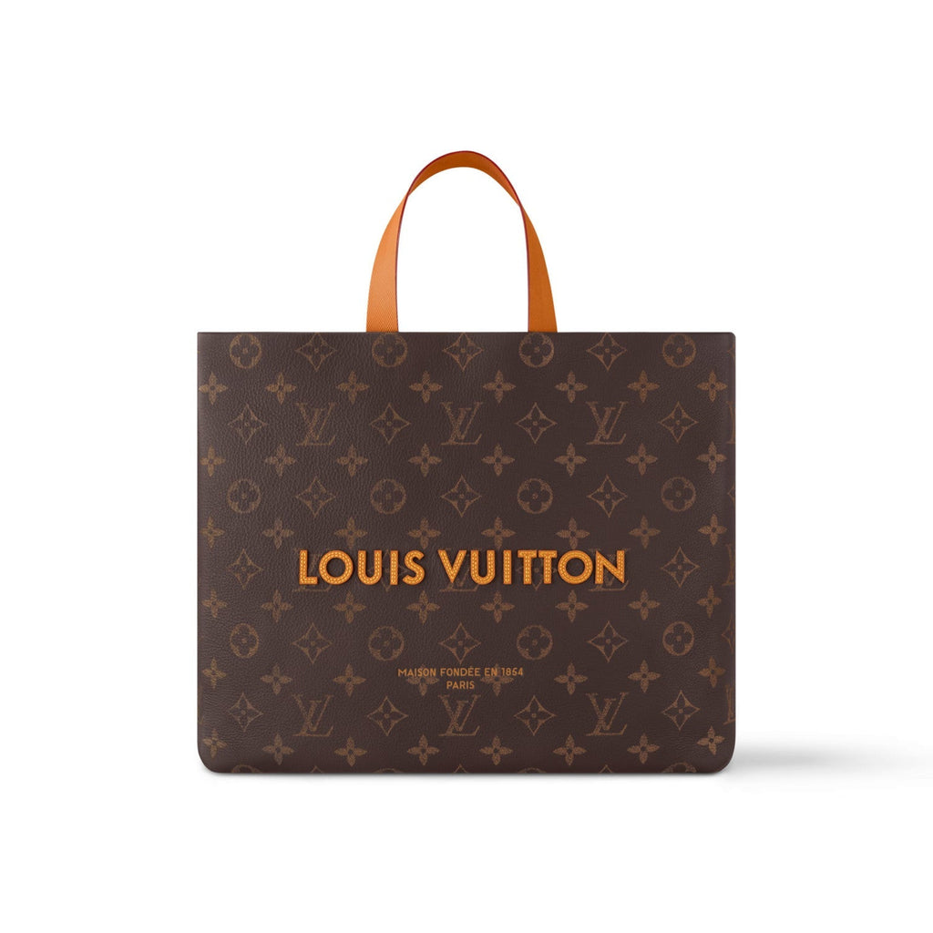 Louis Vuitton Men's Brown Classic Vintage Adjustable Shoulder Strap Embroidered Letter Print Tote Bag - Premium Coated Canvas Leather Bag #75711