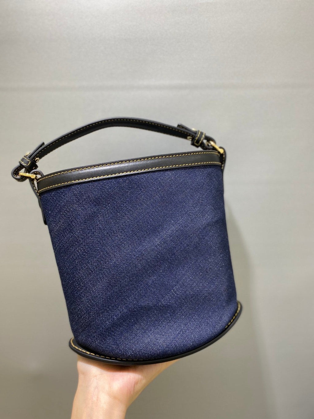 Delvaux Pin Bucket Women's Outer Stitching Solid Color Denim Patchwork Leather Tote Shoulder Bag Bags #76453
