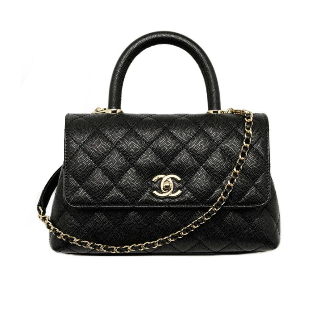 Chanel COCO Handle 16 Classic Logo Black Gold Leather Caviar Chain Shoulder Crossbody Mini Small Medium Women's Spring Summer Black Bag Bags #81386