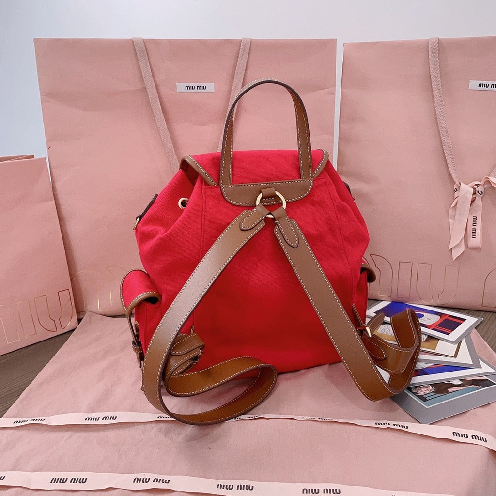 MiuMiu Women's Solid Color Canvas Patchwork Cowhide Shoulder Bag Backpacks Bags #75843