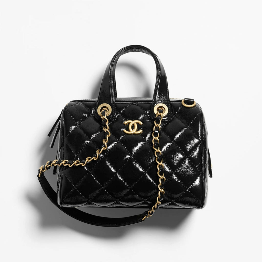 Chanel Women's Solid Color Lacquered Grained Calfskin Handbag Shoulder Bag Bowling Bags #77763