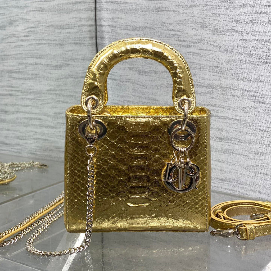 Dior Lady Women's Solid Color Metal Pendant Detachable Chain Shoulder Strap Snake Skin Single Shoulder Crossbody Handbag Bag Bags #77722