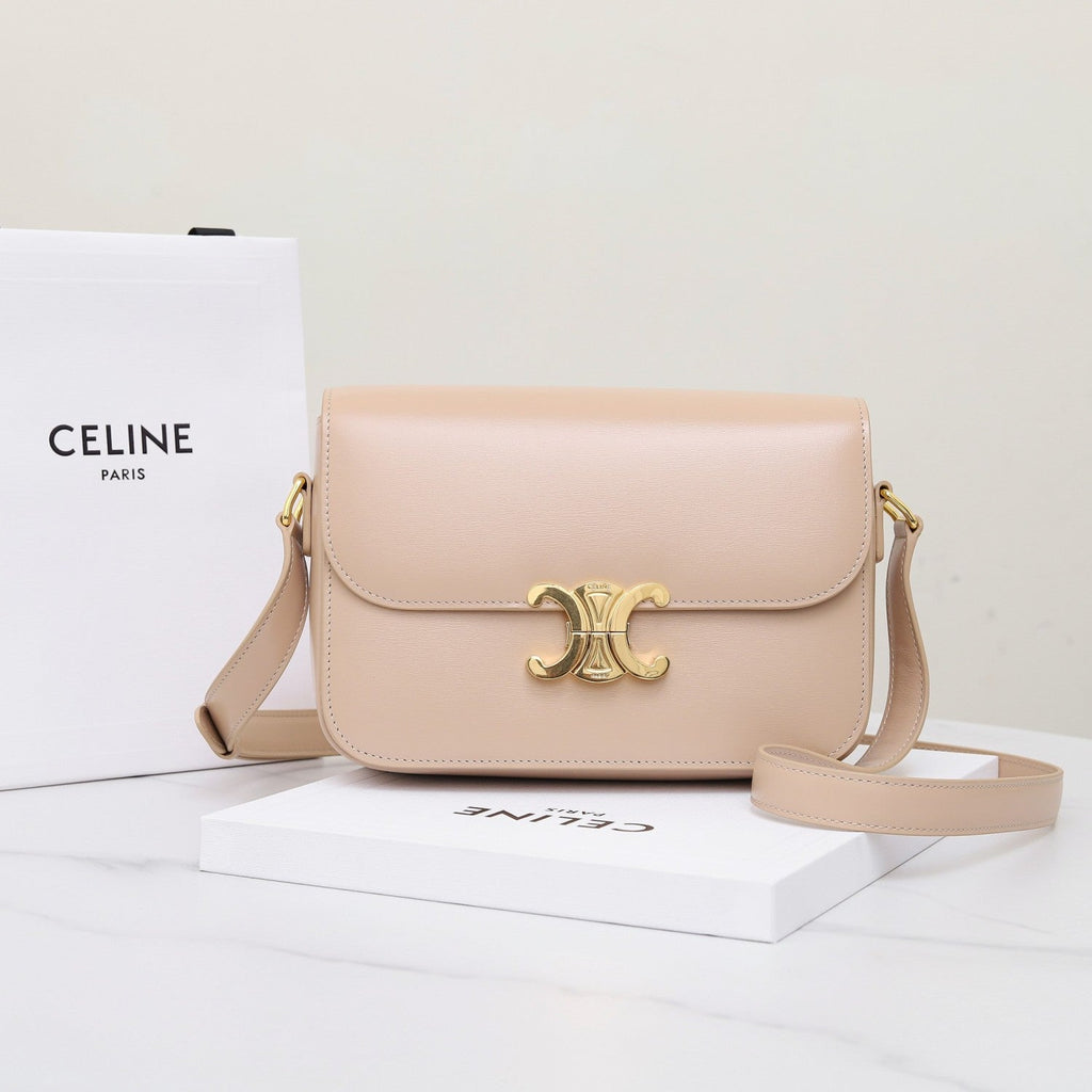 Celine Teen Triomphe Glossy Cow Leather Handbags Women's Temperament Luxury Solid Colour Temperament Crossbody Bag Logo Handbags Bag Bags #71965