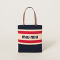 MiuMiu Women's Logo Embroidery Raffia Patchwork Cotton Thread Woven Shopping Bag Shoulder Tote Bags #76743