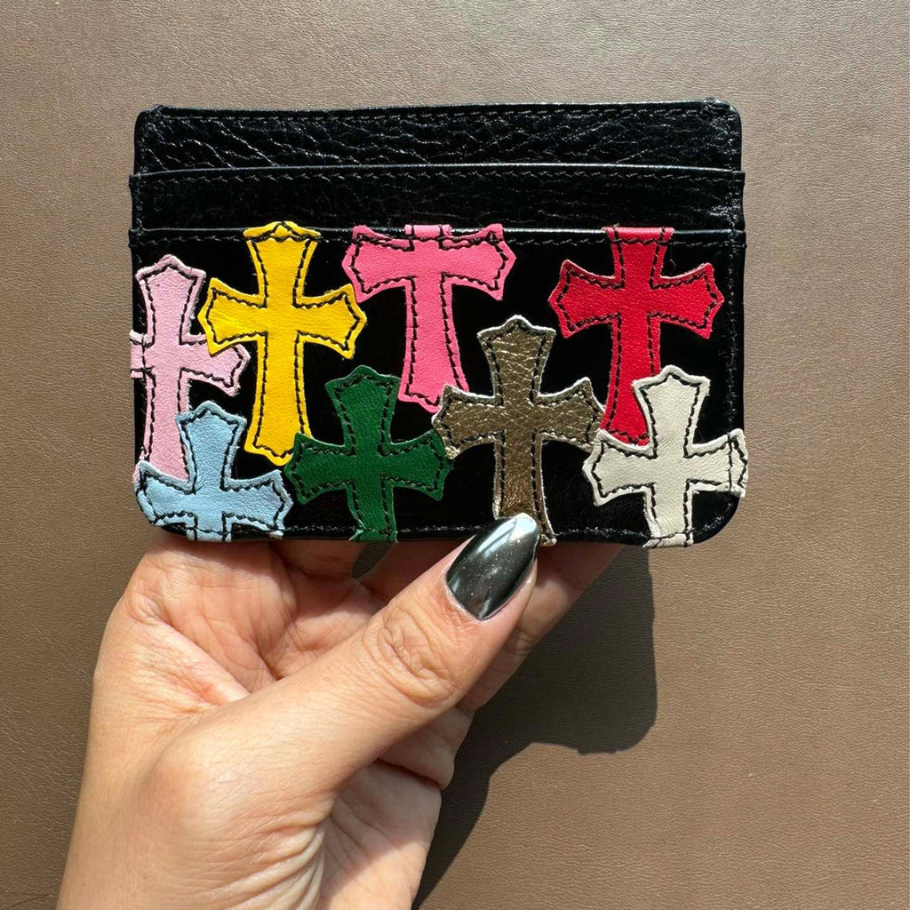 Chrome Hearts Men's Women's Colourful Cross Card Holder Purses Coin Purse Black Leather Fashion High Street Trend Personalised Wallet Bags Bag #81255