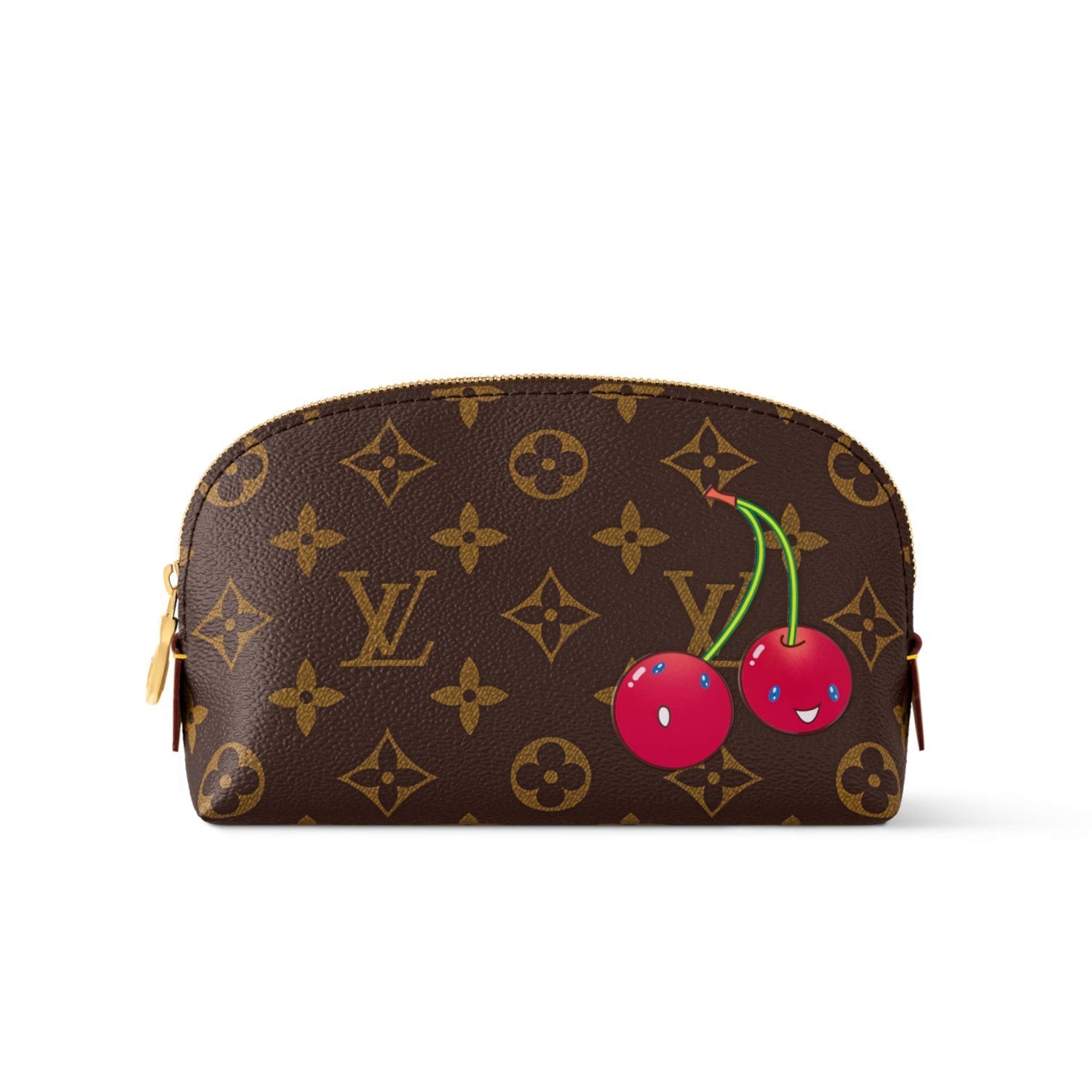 Louis Vuitton LV X TM Women's Brown Letter Print Cherry Pattern Leather Small Makeup Bag Bags #77595