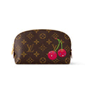 Louis Vuitton LV X TM Women's Brown Letter Print Cherry Pattern Leather Small Makeup Bag Bags #77595