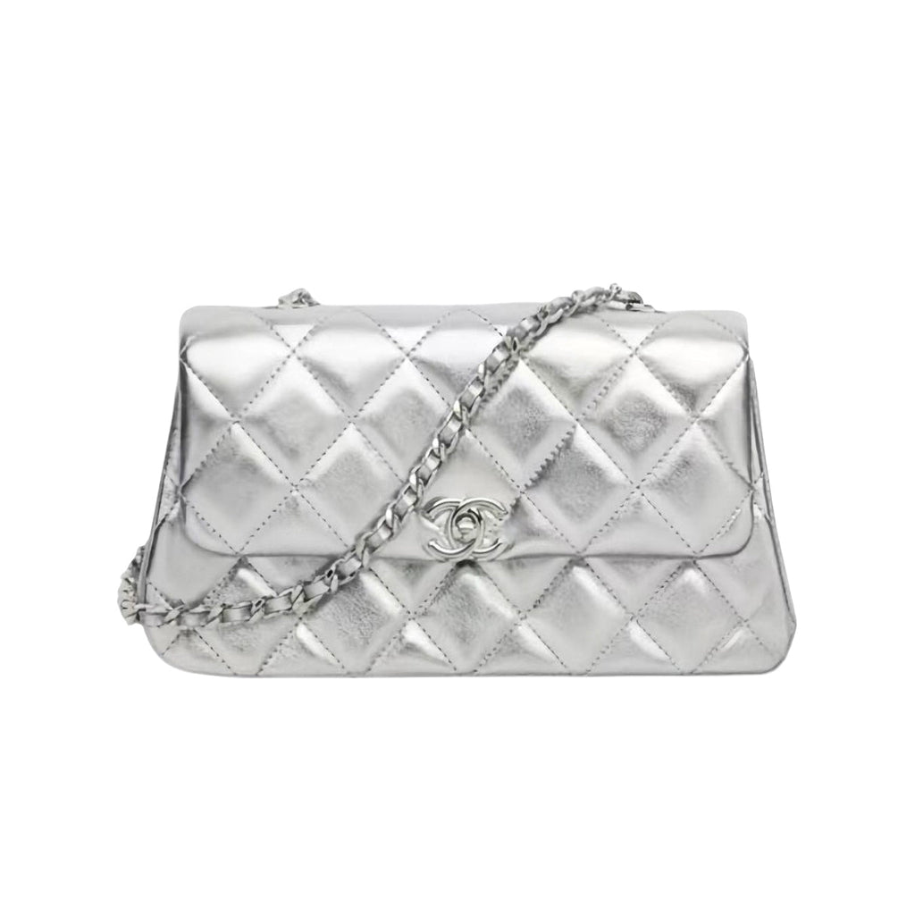 Chanel Women's Solid Color Diamond Pattern Sheepskin Chain Shoulder Strap Crossbody Bag Bags Metallic-colored Leather Tends To Fade Easily #77781