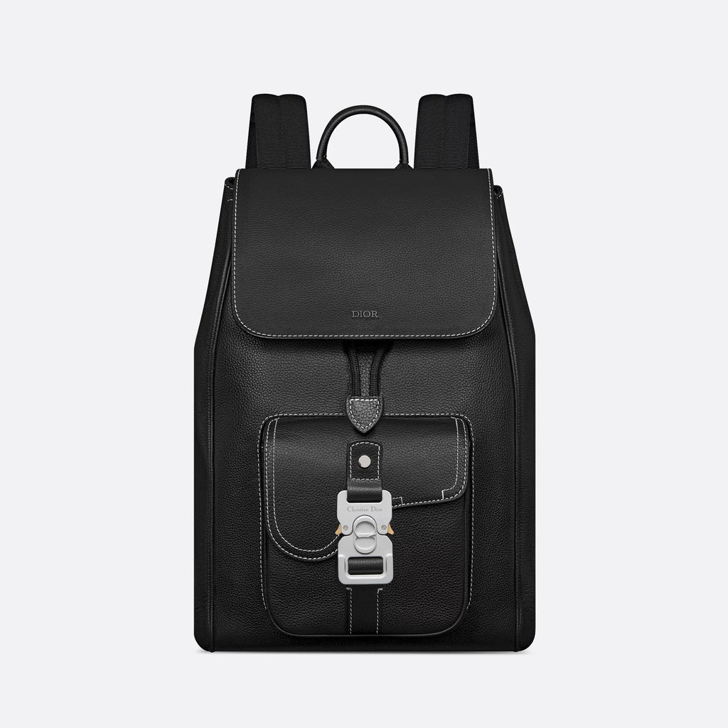 Dior Men's Solid Color Adjustable Shoulder Strap Flap Drawstring Closure Grained Cowhide Shoulder Bag Bags #75297