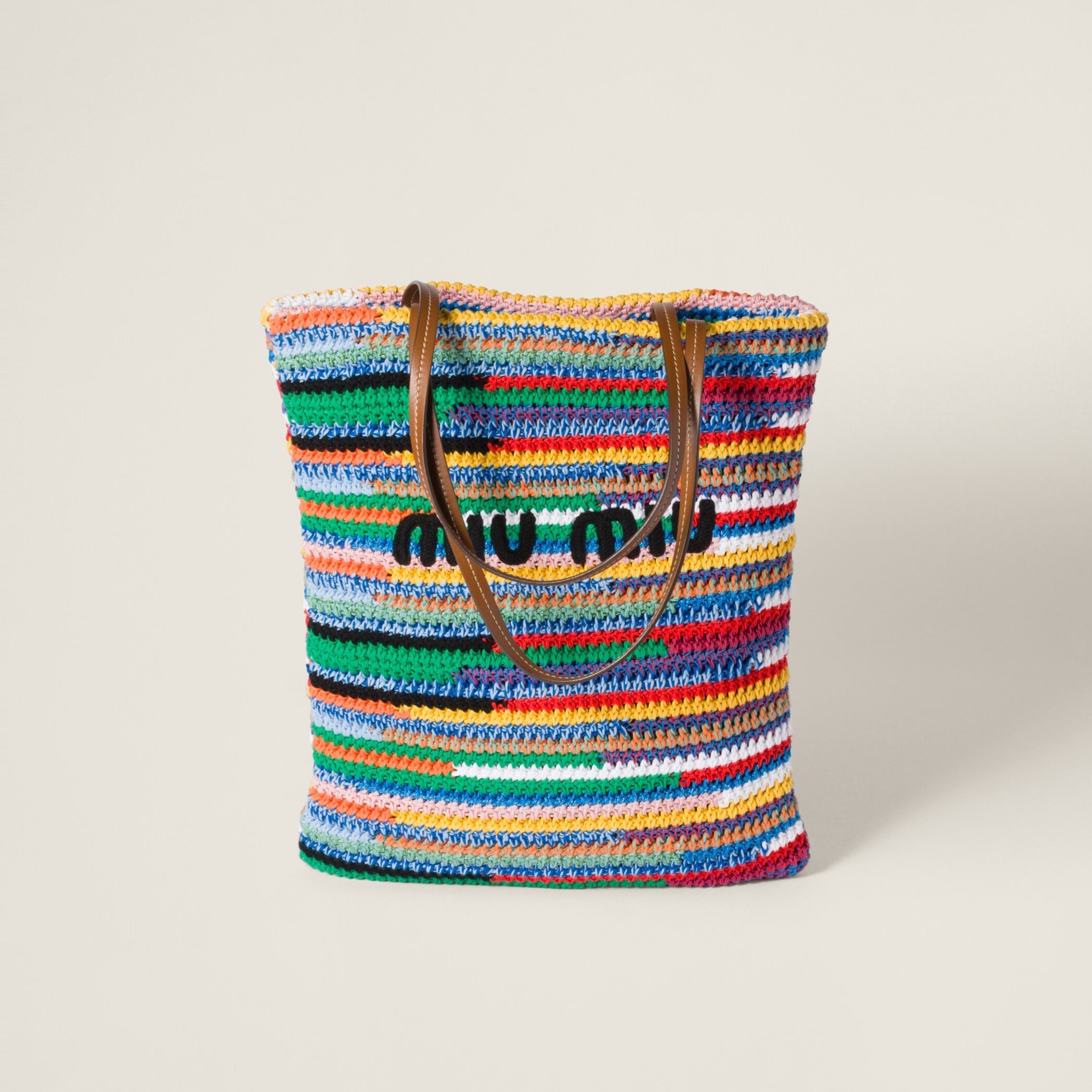MiuMiu Women's Multicolour Embroidery Logo Crochet Shopping Bag Shoulder Handbag Tote Bags #76739