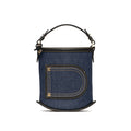 Delvaux Pin Bucket Women's Outer Stitching Solid Color Denim Patchwork Leather Tote Shoulder Bag Bags #76453
