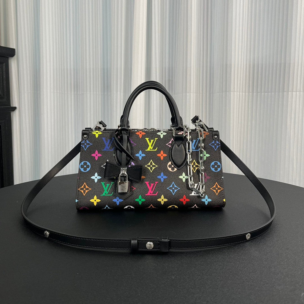 Louis Vuitton Lv X Tm Onthego East West Chain Women's Removable Shoulder Strap Zipper Closure Colorful Monogram Printed Printed Coated Canvas Leather Trimmed Shoulder Crossbody Bag Bags #75561