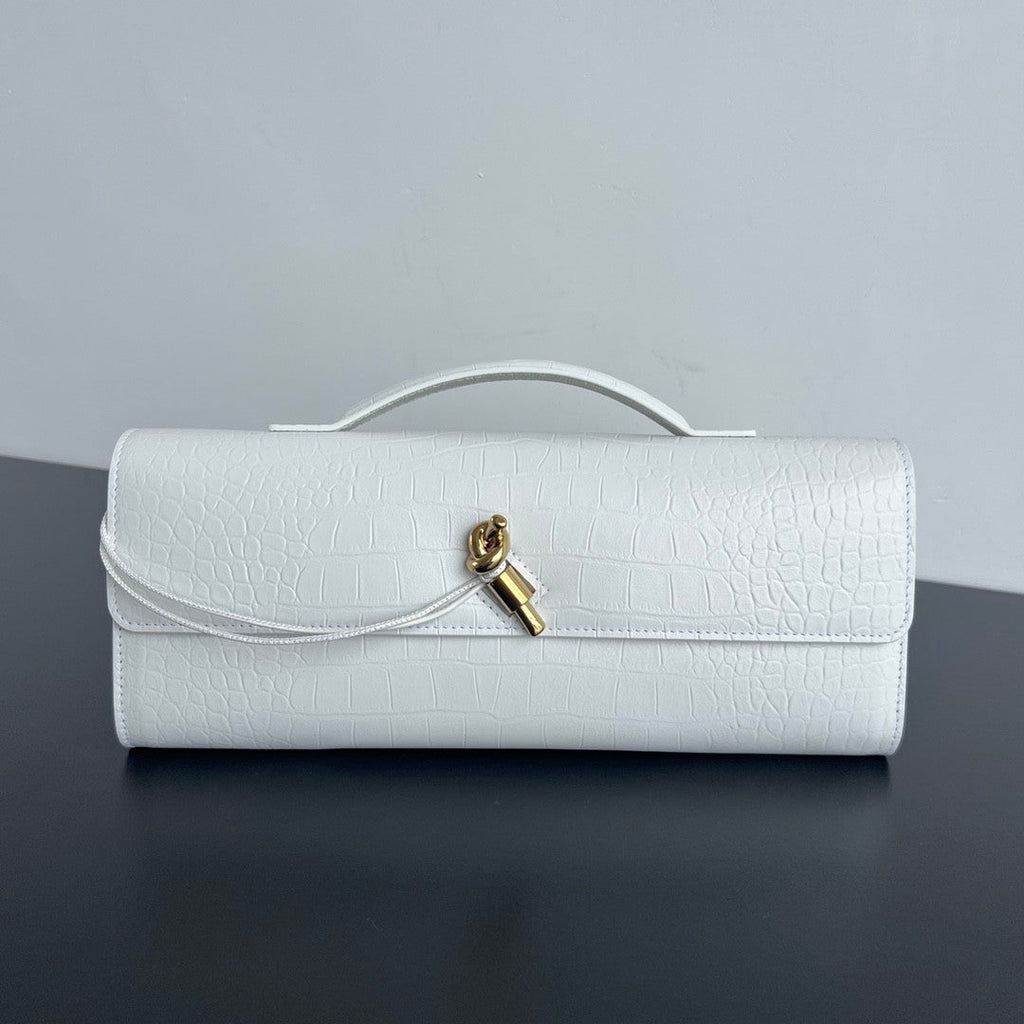 Bottega Veneta Andiamo Women's Solid Color Crocodile Leather Clutch Bag With Metal Clip Closure Bags #75797
