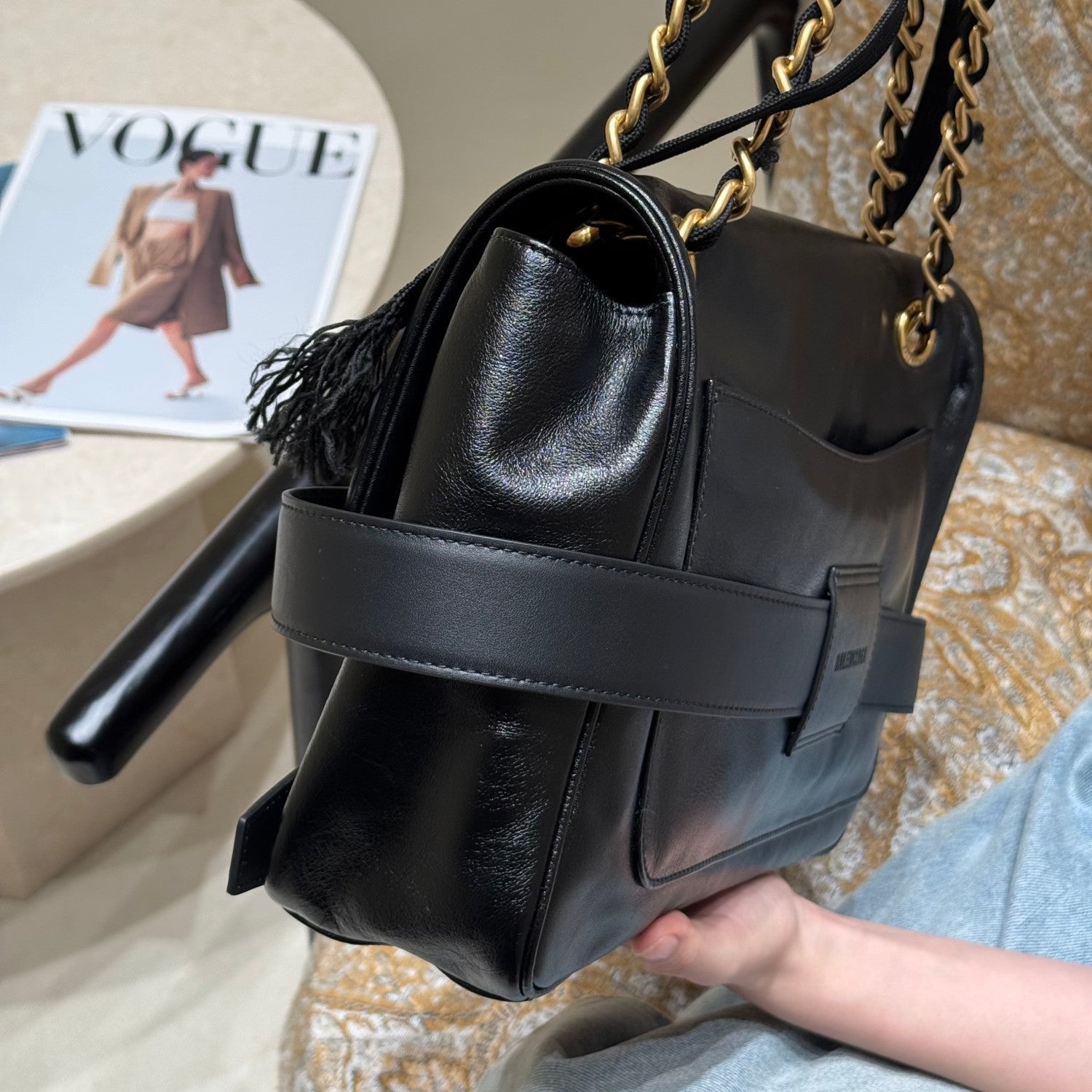 Balenciaga MODU Women's Solid Color Brand Logo Chain Decorated Cowhide Shoulder Bag Handbag Bags #78124