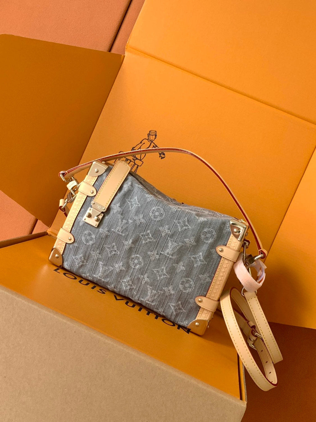 Louis Vuitton Side Trunk Women's Letter Print Metal Buckle Cotton Crossbody Bag Shoulder Bags Handbag #77847