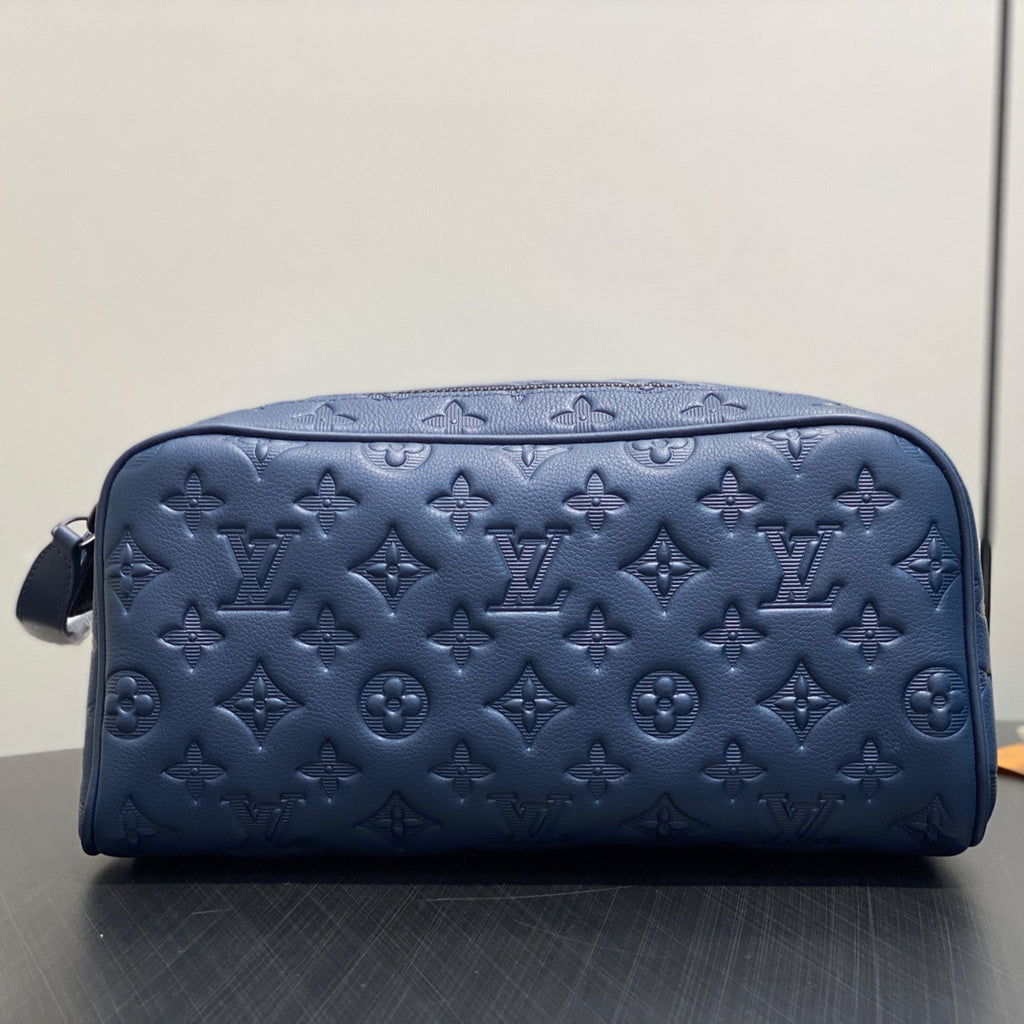 Louis Vuitton DOPP KIT Toiletry Bag Women's  Men's Fashion Trend Handbag Luxury Monogram Shadow Embossed Double Zip Wash Bags M14485 Grey M14885 Light Blue M14843 Dark Blue #81236