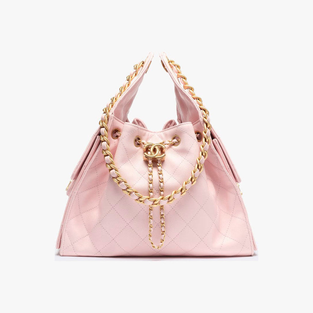 Chanel Women's Classic Double C Logo Solid Color Cowhide & Leather Tote Shoulder Bag Bags Metallic-colored Leather Tends To Fade Easily #77572